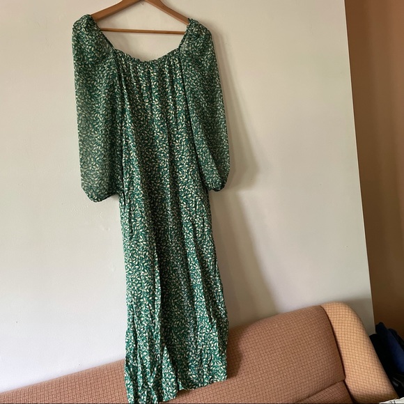 Zara NWT green puff sleeve maxi dress with slit and sweetheart neckline - Picture 4 of 6